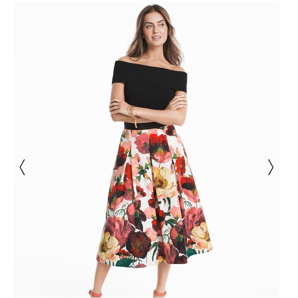 White House Black Market Poppy Full Midi Floral Skirt